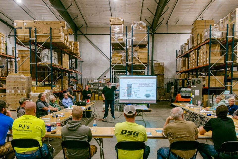 Installers at a HPWH training
