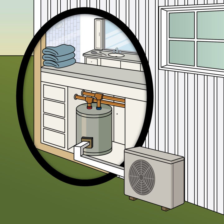 Illustration of a small split system heat pump water heater