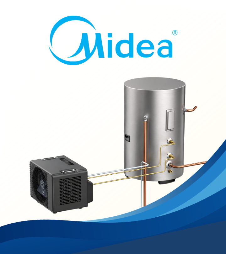 Midea split-system heat pump water heater rendering